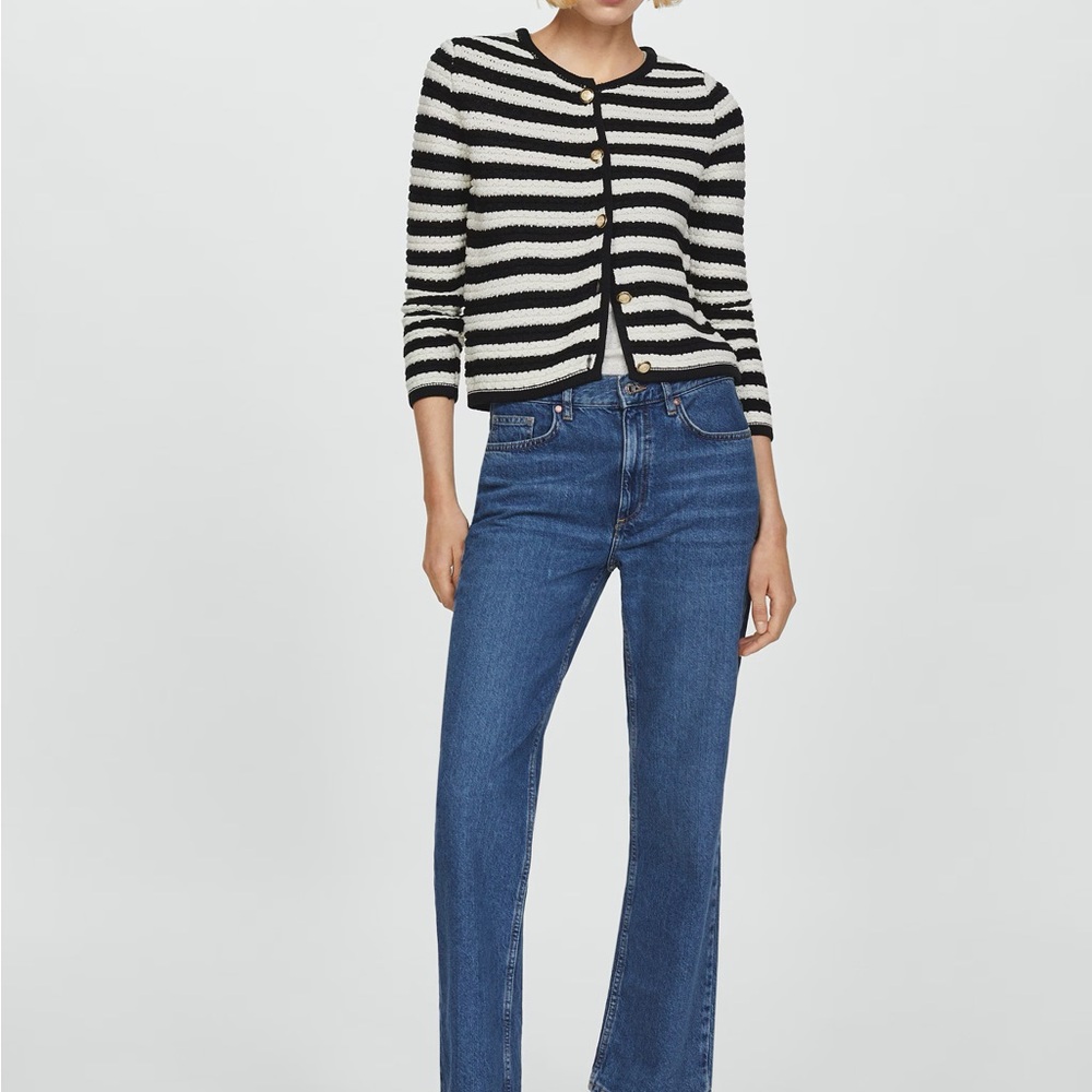 Mango Black and White Striped Cardigan